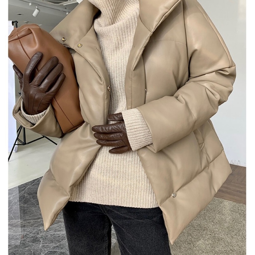 Brand new faux leather beige puffer jacket